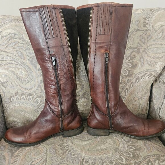 Womens Brown Distressed Leather &Zip-Lined Suede Silpa-Sole Riding Knee Boots 8M - Picture 2 of 14